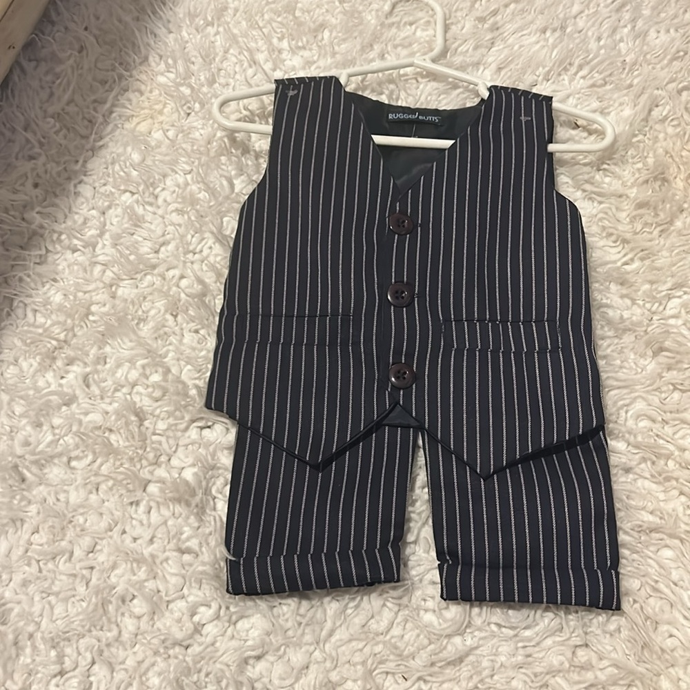 1Ruffle Butts pin Stripe vest Suit 6-12 M Easter k4
